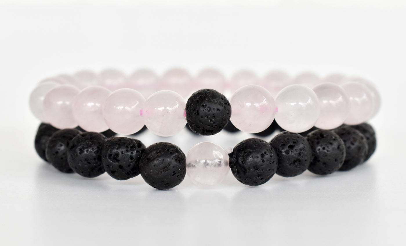 Lava Rose Quartz Couple Bracelets, Anniversary Gift (Creativity and Empathy)