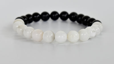 Yin Yang Balance Crystal Bracelet, Selenite, Black Tourmaline Crystal Healing Spiritual Support Balance