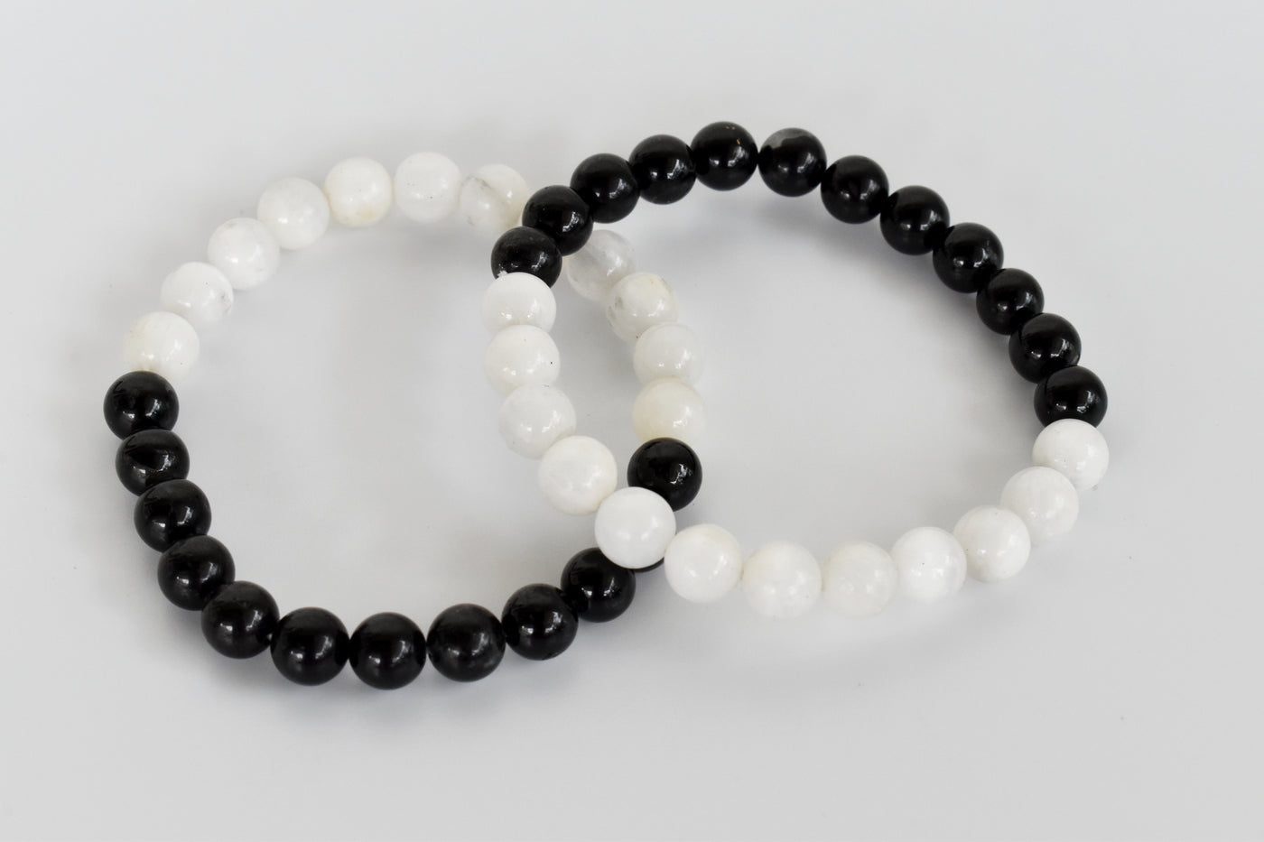 Yin Yang Balance Crystal Bracelet, Selenite, Black Tourmaline Crystal Healing Spiritual Support Balance