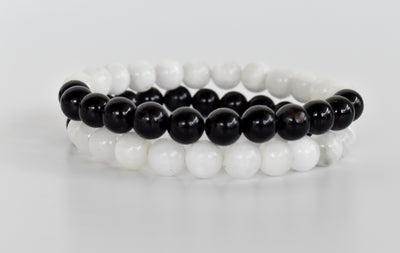 Yin Yang Balance Crystal Bracelet, Selenite, Black Tourmaline Crystal Healing Spiritual Support Balance