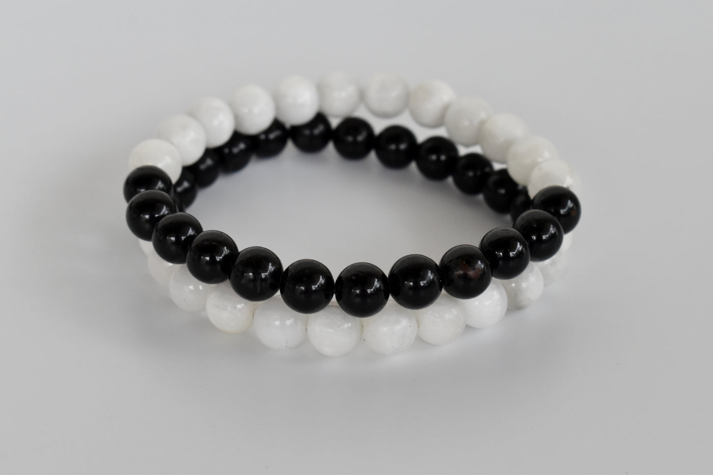 Yin Yang Balance Crystal Bracelet, Selenite, Black Tourmaline Crystal Healing Spiritual Support Balance