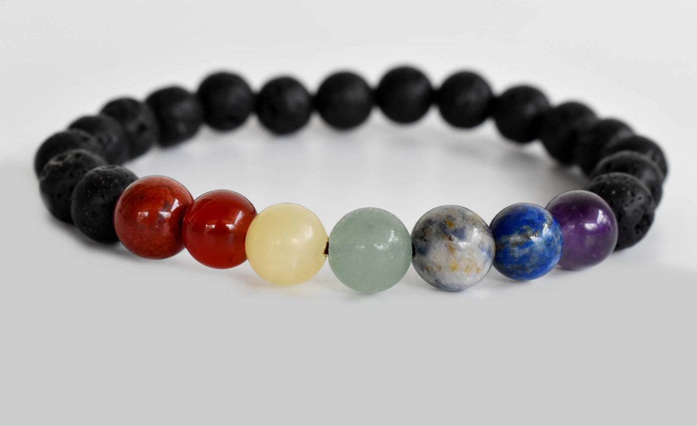 7 Chakra Diffuser Bracelet, Lava with 7 Chakra's Cruystals Beads Diffuser Jewelry, Aromatherapy, Essential Oil Bracelet, Spiritual Gift, Yoga Gift for Her,