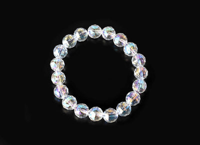 Faceted Aura Quartz Rainbow Moonstone Bracelet (Compassion and Patience)