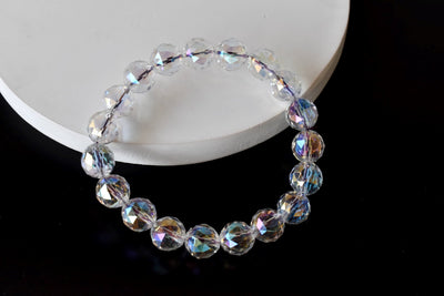 Faceted Aura Quartz Rainbow Moonstone Bracelet (Compassion and Patience)