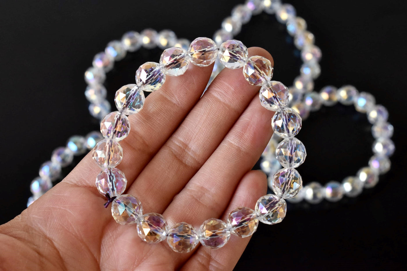 Faceted Aura Quartz Rainbow Moonstone Bracelet (Compassion and Patience)