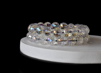 Faceted Aura Quartz Rainbow Moonstone Bracelet (Compassion and Patience)