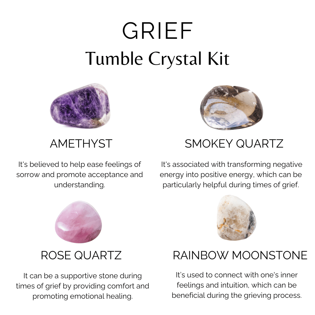 Calming GRIEF Support  Crystal Kit, Gemstone Tumble Kit, Grief Crystal Gift Set