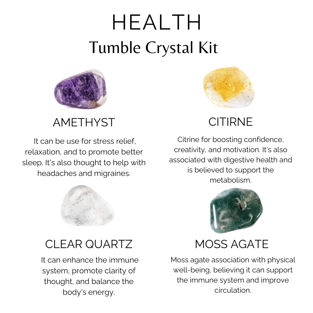 Promotes HEALTH Crystal Kit, Gemstone Tumble Kit, Health Crystal Gift Set