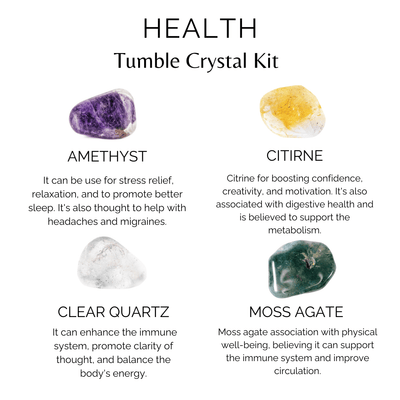 Promotes HEALTH Crystal Kit, Gemstone Tumble Kit, Health Crystal Gift Set