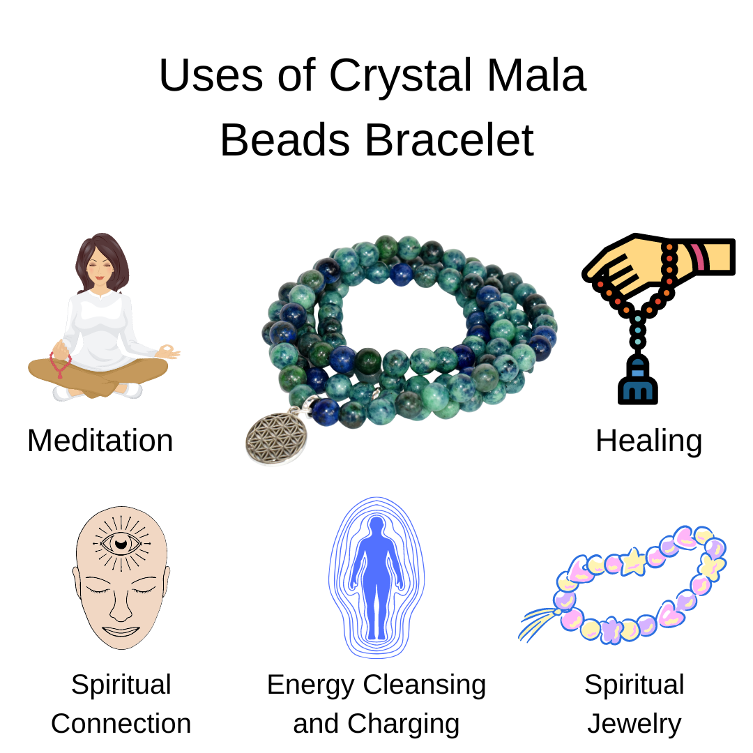 Crystal Quartz Beads Mala Bracelet, 108 Prayer Beads Necklace (Concentration and Harmony)