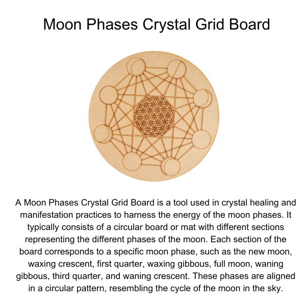 Moon Phase Crystal Grid Board, 6" Wooden Crystal Grid Plate