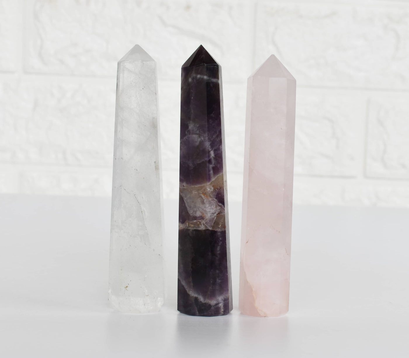 Pack of 3 Natural Crystal Tower Points, Genuine Quartz Crystal Wands