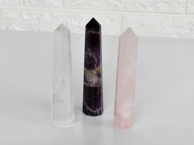 Pack of 3 Natural Crystal Tower Points, Genuine Quartz Crystal Wands