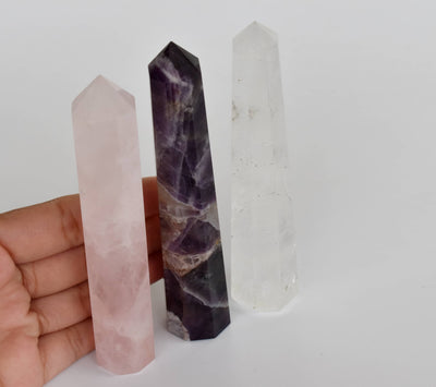 Pack of 3 Natural Crystal Tower Points, Genuine Quartz Crystal Wands