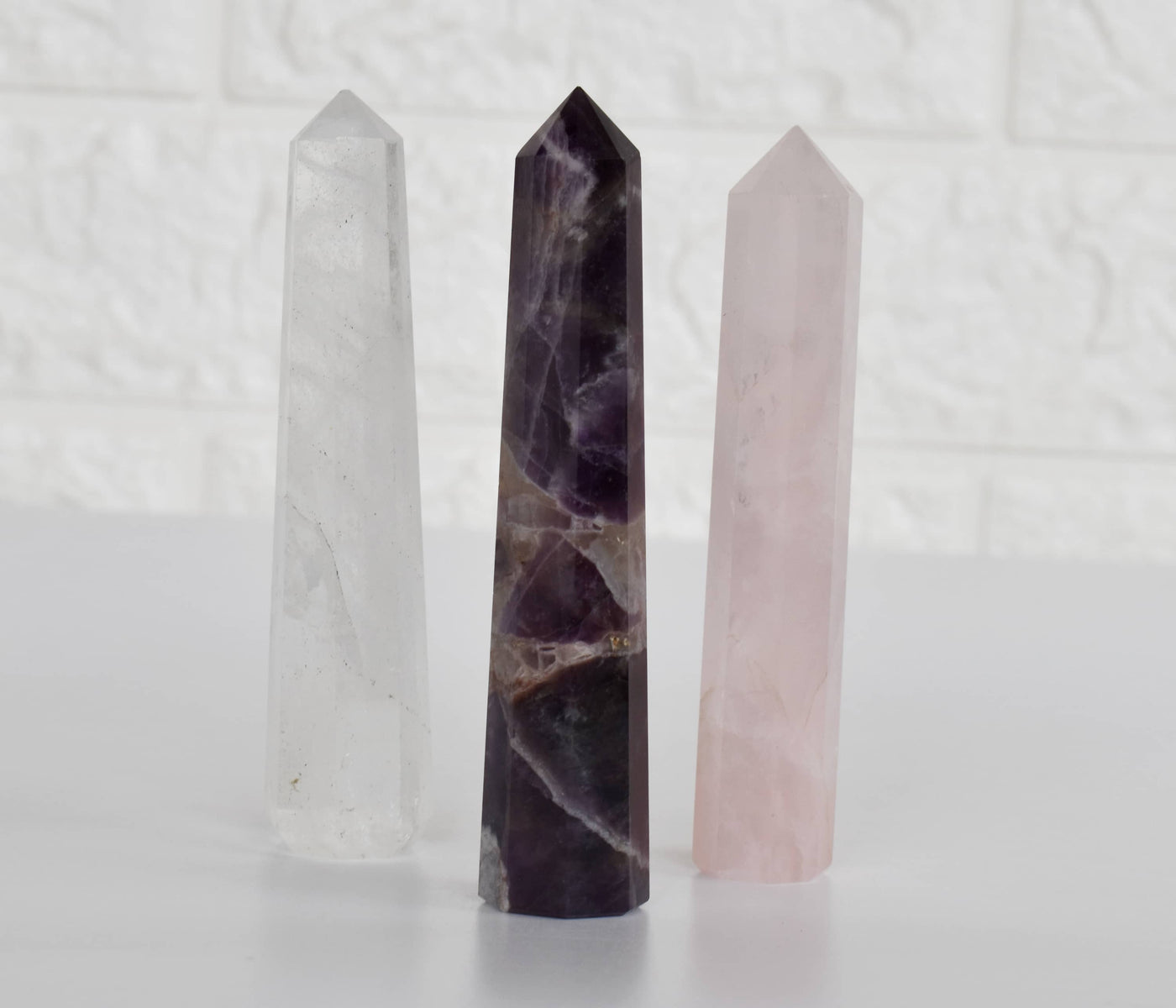 Pack of 3 Natural Crystal Tower Points, Genuine Quartz Crystal Wands