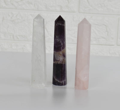 Pack of 3 Natural Crystal Tower Points, Genuine Quartz Crystal Wands