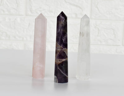 Pack of 3 Natural Crystal Tower Points, Genuine Quartz Crystal Wands