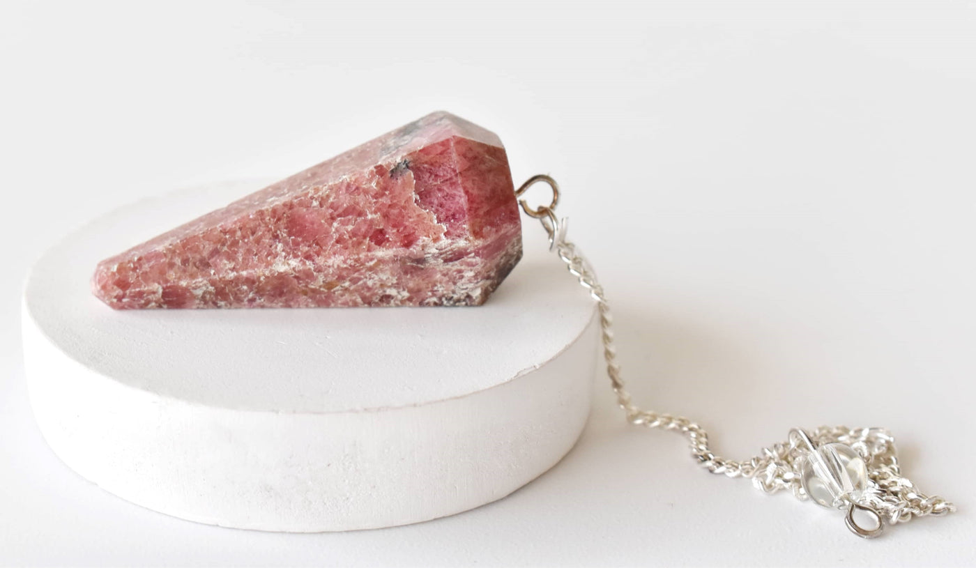 Rhodonite Faceted Hexagon Pendulum, Crystal Pendulum