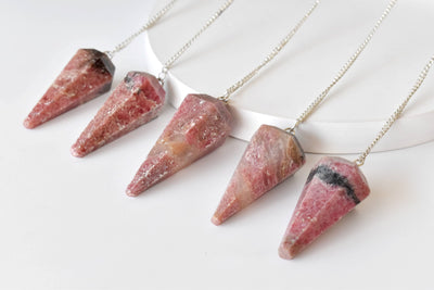 Rhodonite Faceted Hexagon Pendulum, Crystal Pendulum