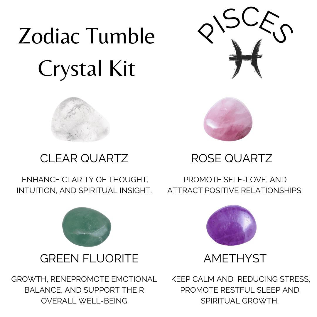 PISCES Zodiac Crystal Kit, Pisces Birthstones Tumbled Stones Set, Pisces Gifts