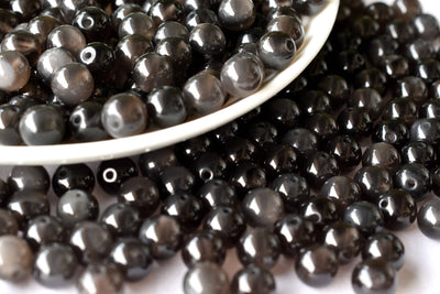 Black Obsidian Beads, Natural Round Crystal Beads 4mm to 18mm