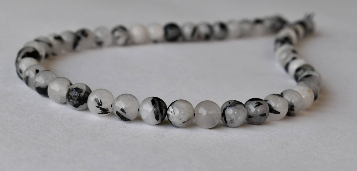 Black Rutile Beads, Natural Round Crystal Beads 6mm to 12mm