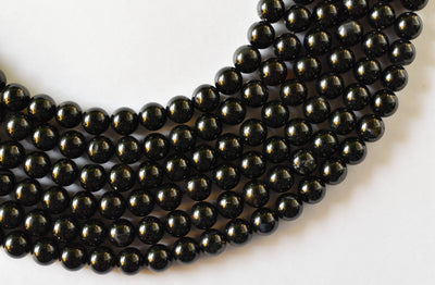 Black Tourmaline Beads, Natural Round Crystal Beads 4mm to 12mm