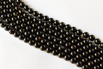 Black Tourmaline Beads, Natural Round Crystal Beads 4mm to 12mm