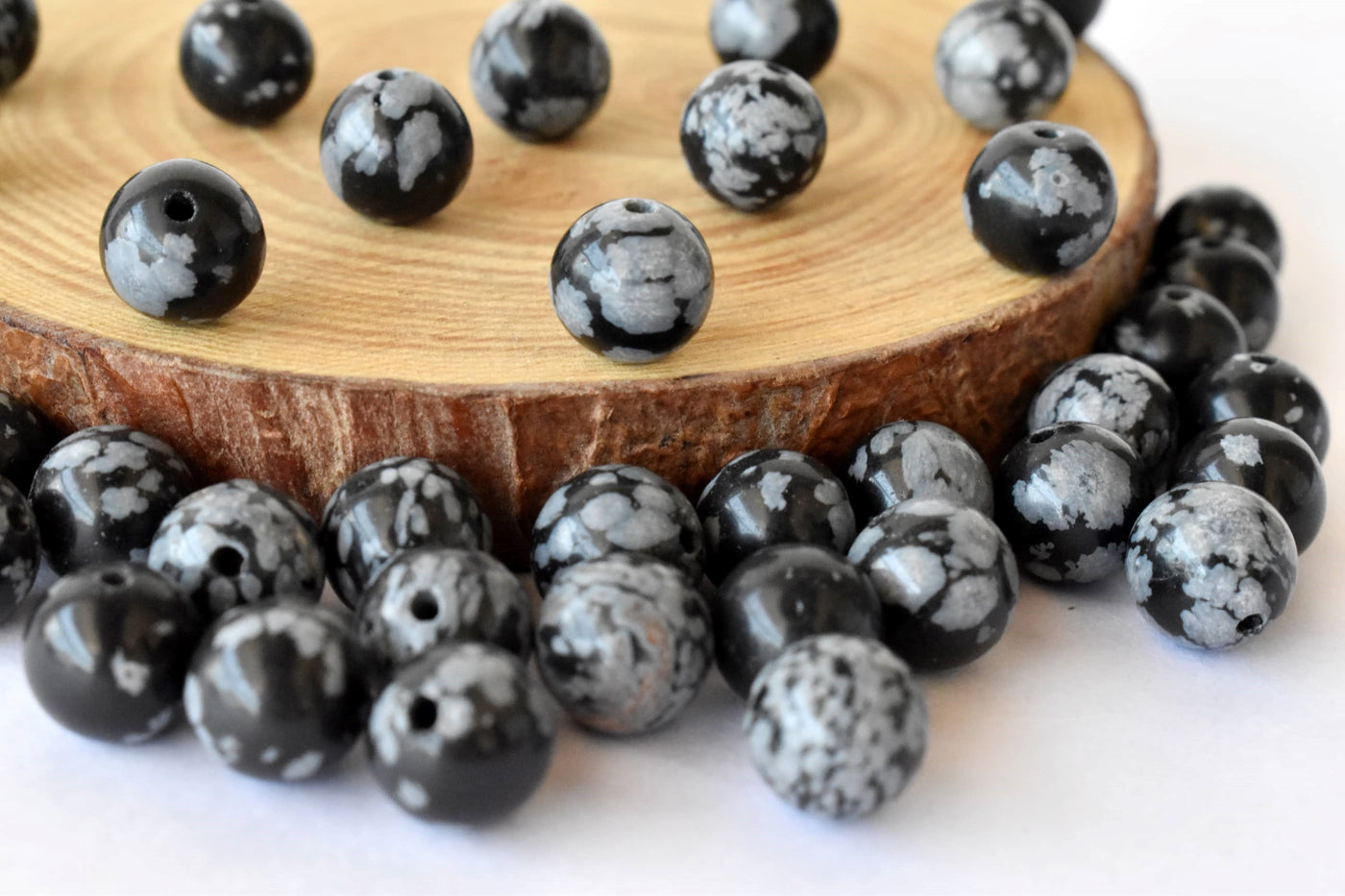 Snowflake Black Obsidian Beads, Natural Round Crystal Beads 4mm to 12mm