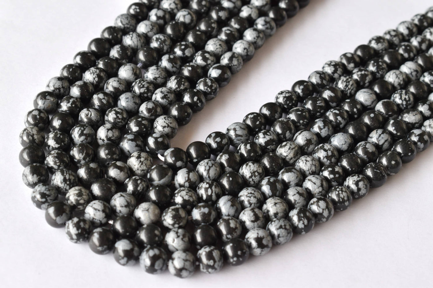 Snowflake Black Obsidian Beads, Natural Round Crystal Beads 4mm to 12mm