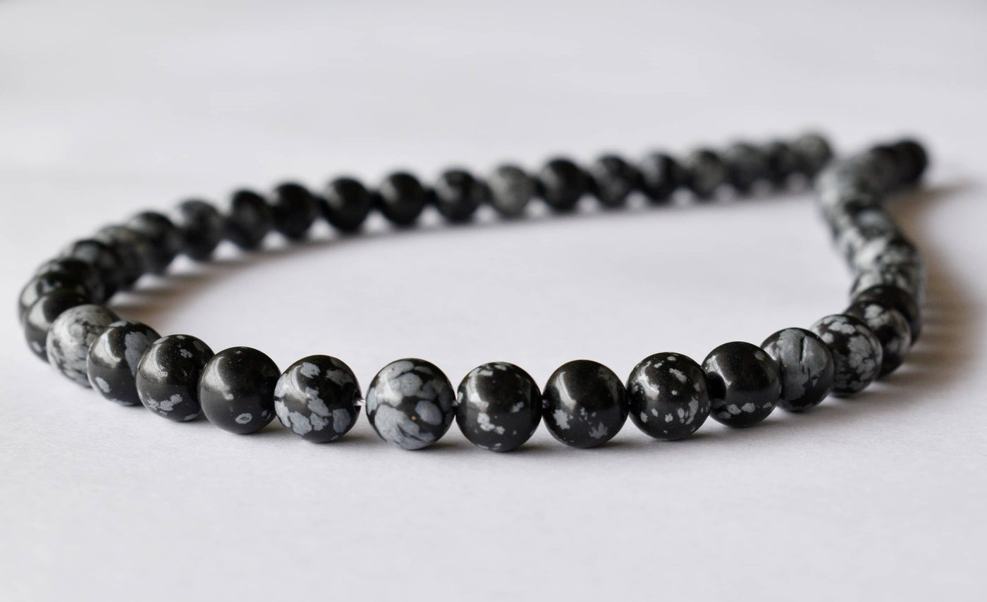 Snowflake Black Obsidian Beads, Natural Round Crystal Beads 4mm to 12mm