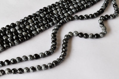 Snowflake Black Obsidian Beads, Natural Round Crystal Beads 4mm to 12mm