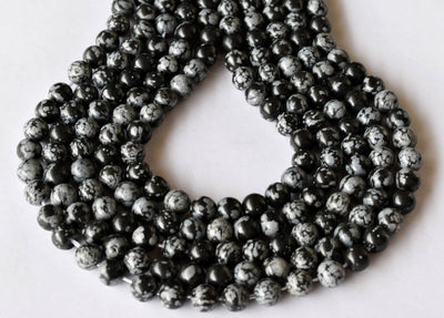 Snowflake Black Obsidian Beads, Natural Round Crystal Beads 4mm to 12mm