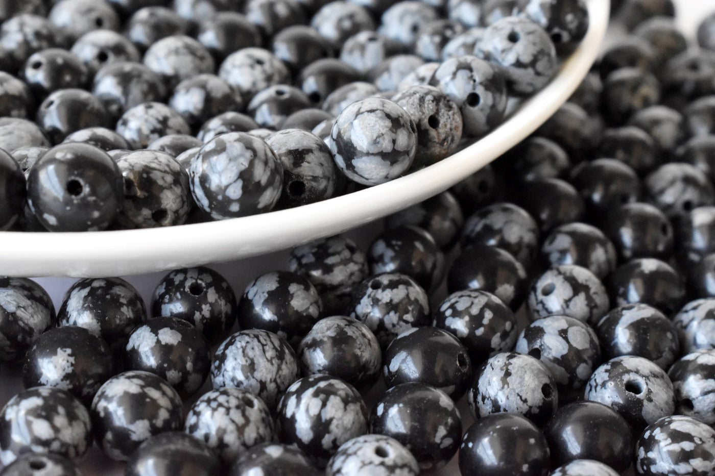 Snowflake Black Obsidian Beads, Natural Round Crystal Beads 4mm to 12mm