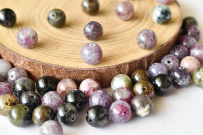 Watermelon Tourmaline Beads, Natural Round Crystal Beads 6mm to 10mm