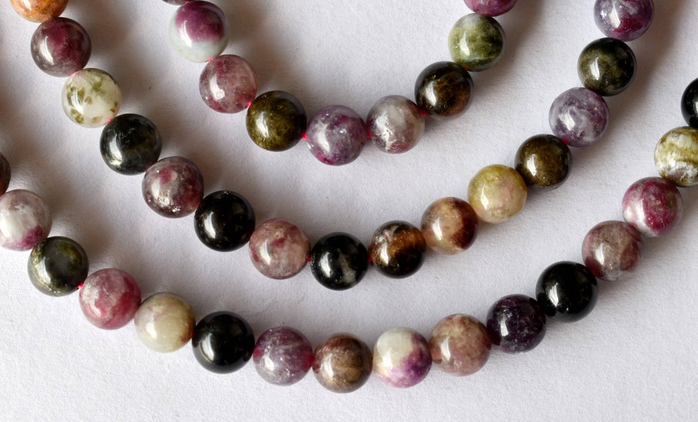 Watermelon Tourmaline Beads, Natural Round Crystal Beads 6mm to 10mm