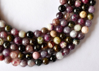 Watermelon Tourmaline Beads, Natural Round Crystal Beads 6mm to 10mm