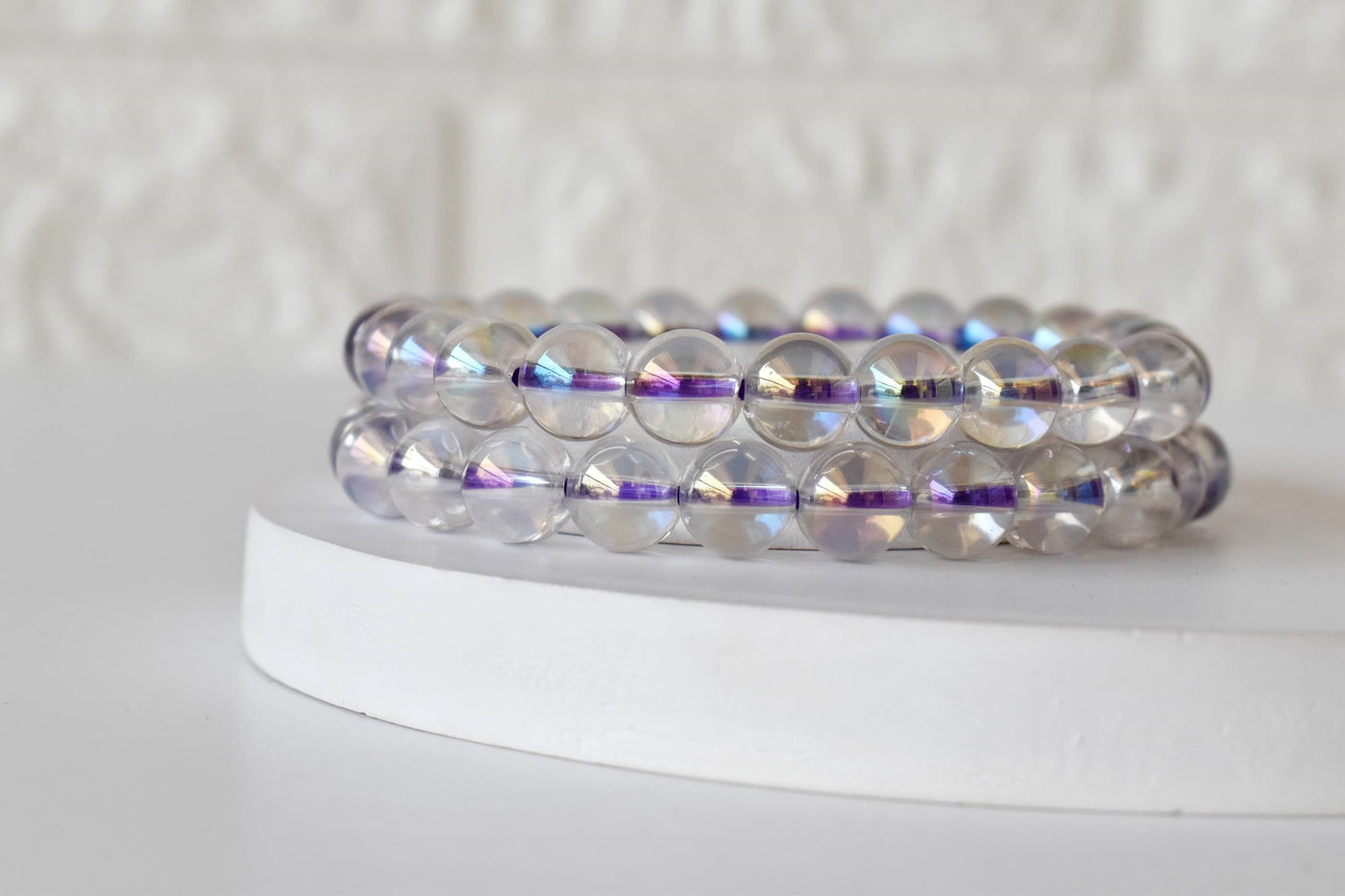 Aura Quartz Rainbow Moonstone Bracelet (Compassion and Patience)