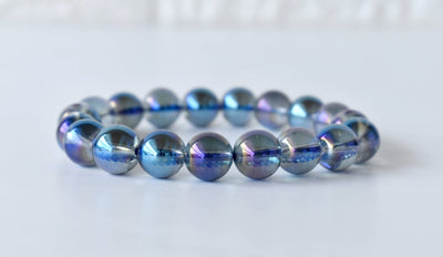 Bracelet en titane naturel Aura Quartz, 8 mm, bracelet en cristal perlé rond de 10 mm