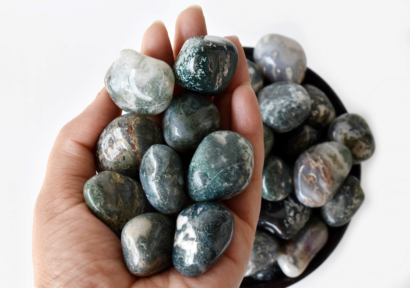 Moss Agate Tumbled Crystals (Generosity and Resolution)