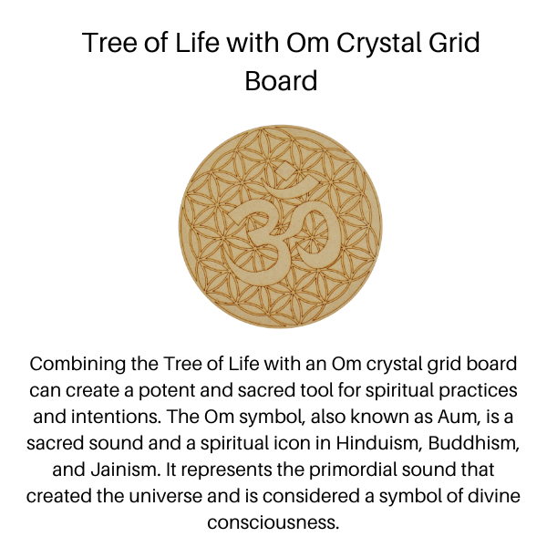 Tree of Life with Om Crystal Grid Board, 6" Wooden Crystal Grid Plate