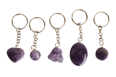 Amethyst Key Chain, Gemstone Keychain Crystal Key Ring (Intuition and Grief)