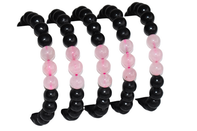 EMF Protection Crystal Bracelet, EMF Bracelet (Shungite Black, Rose Quartz)