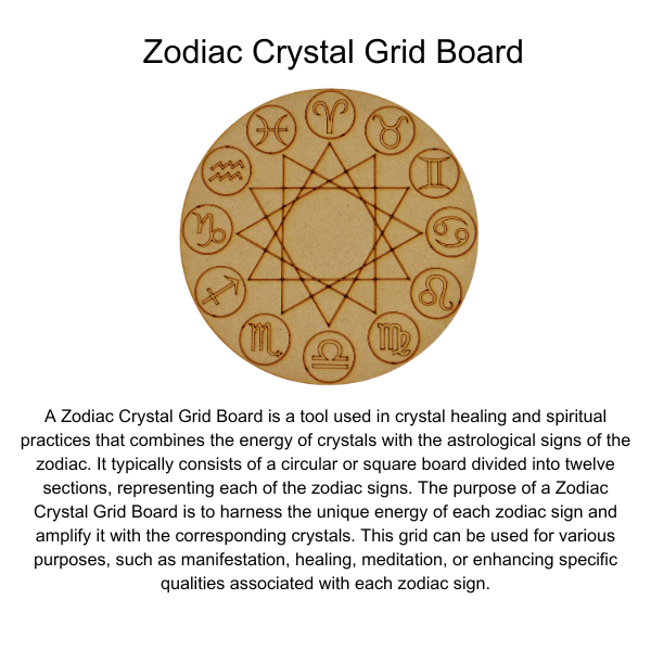 Engraved Zodiac Signs Crystal Grid Board, 6" Wooden Crystal Grid Plate