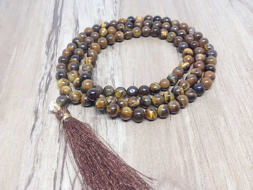 One (1) Tiger Eye mala With 108 Prayer Beads Perfect For Meditation 6mm Palin AAA Tiger Eye jap Mala Prayer Mala Tiger Eye