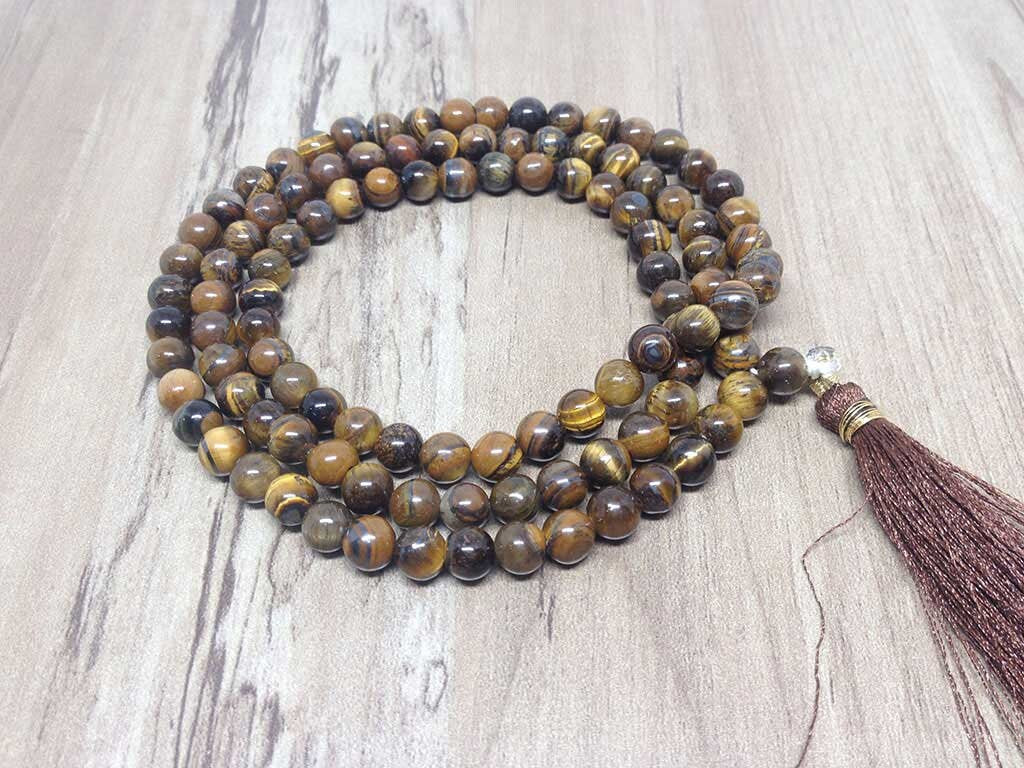 One (1) Tiger Eye mala With 108 Prayer Beads Perfect For Meditation 6mm Palin AAA Tiger Eye jap Mala Prayer Mala Tiger Eye