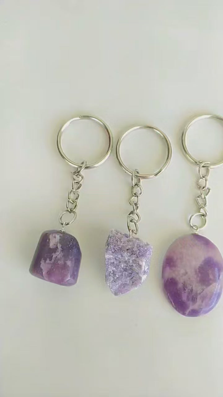 Lepidolite Key Chain, Gemstone Keychain Crystal Key Ring (Joy and Relaxation)