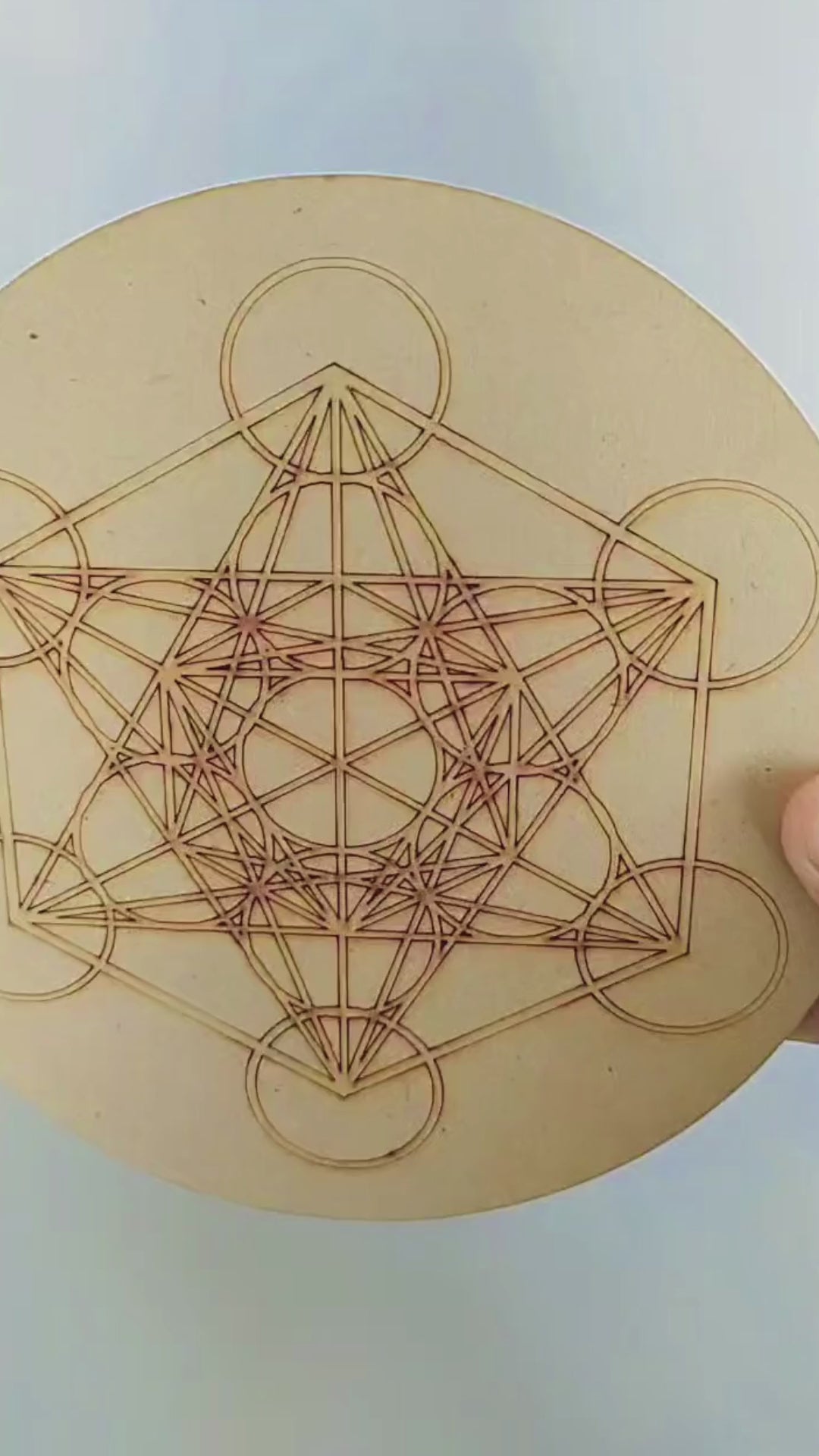 Metatron Cube Crystal Grid Board, 6" Wooden Crystal Grid Plate