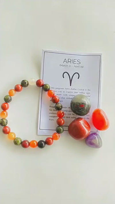 ARIES Zodiac Crystal Kit, Aries Birthstones Tumbled Stones Set, Aries Stones Gifts