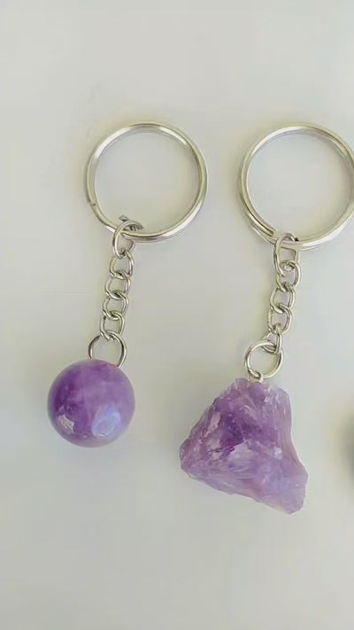 Amethyst Key Chain, Gemstone Keychain Crystal Key Ring (Intuition and Grief)